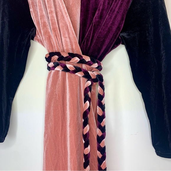 MISA Paloma Wrap Dress Color Block Velvet Braided Belt Cocktail Dress size Small - Picture 5 of 11